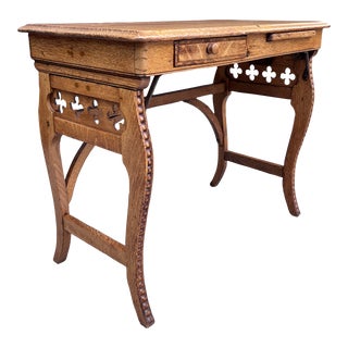 Antique Tiger Oak Clover Desk Table For Sale