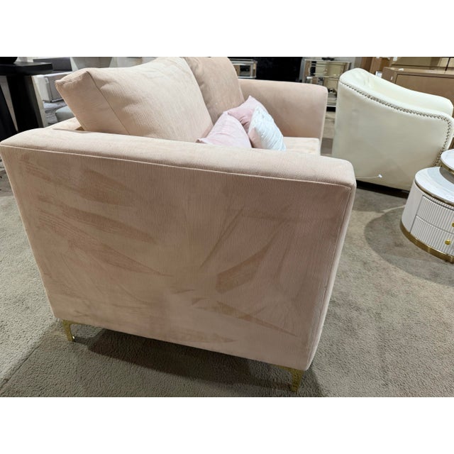 Pink Contemporary Loveseat With Three Pillows For Sale - Image 4 of 4