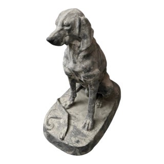 Vintage Weathered Cast Iron Seated Hound Dog Statue For Sale