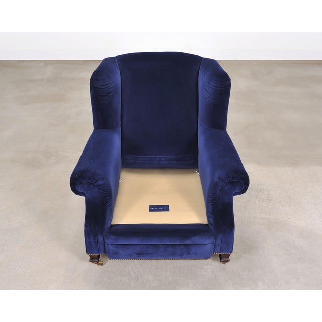 Ink Blue Ralph Lauren English New Bohemian Artist’s Chair in Blue Velvet For Sale - Image 8 of 18