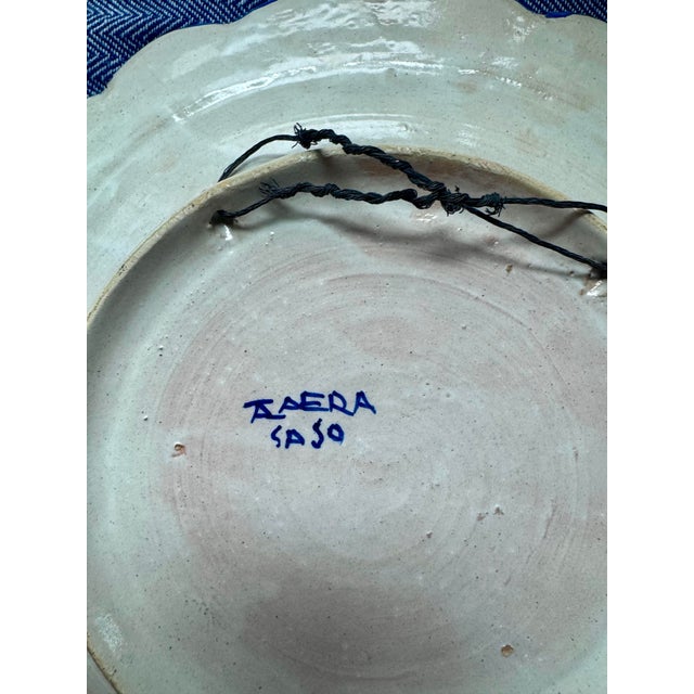 Vintage Spanish Talavera Style Blue & White Wall Plate, Signed “Saso,” Mid-20th Century For Sale - Image 4 of 7