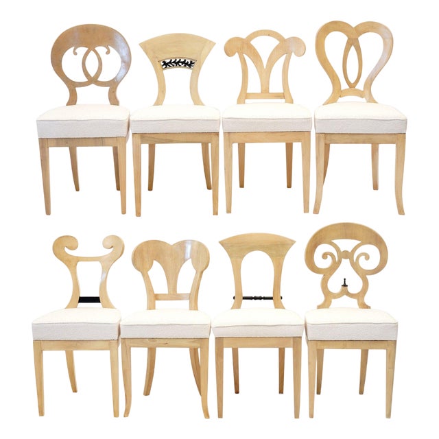 Biedermeier Style White Eclectica Dining Chairs by Silvio Piattelli, Set of 8 For Sale