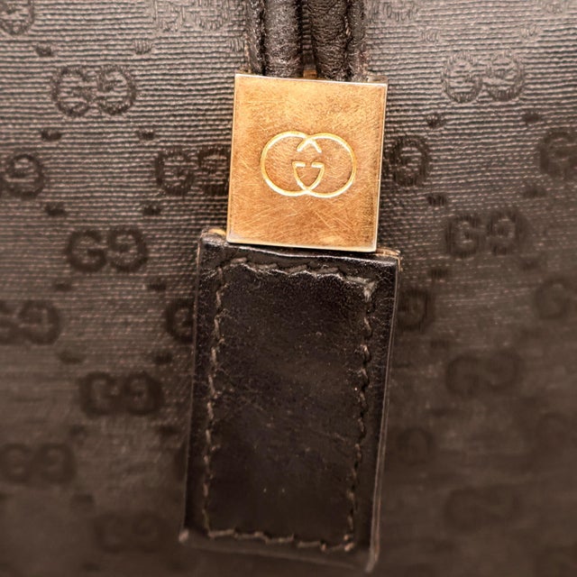 Black Gucci Black Leather and Canvas Micro Guccissima Drawstring Sherry Line Bag, 1980 For Sale - Image 8 of 10