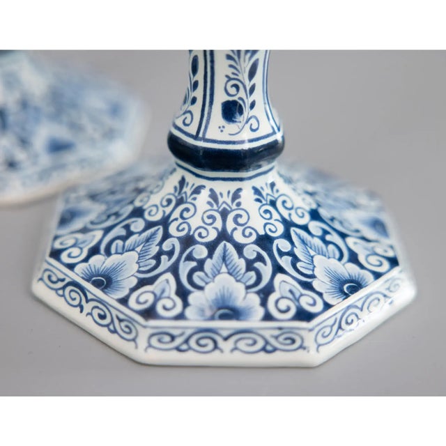 Vintage Dutch Delft Floral Candlesticks - A Pair For Sale In Houston - Image 6 of 9
