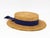 American Vintage Natural Straw Navy Blue Ribbon Bow Boater Hat, the Ridgemont Make, 1950s For Sale - Image 3 of 5