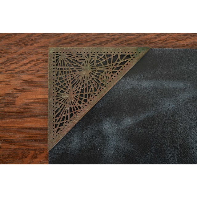 Tiffany Studios Tiffany Studios New York Pine Needle Bronze Blotter Corners With Leather Desk Blotter For Sale - Image 4 of 10