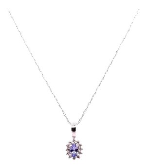 14 Karat White Gold Necklace With Diamonds and Oval Tanzanite Pendant