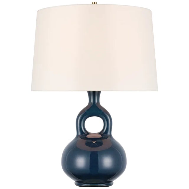 Modern Champalimaud for Visual Comfort Signature Lamu Large Table Lamp in Mixed Blue Brown with Linen Shade For Sale - Image 3 of 5
