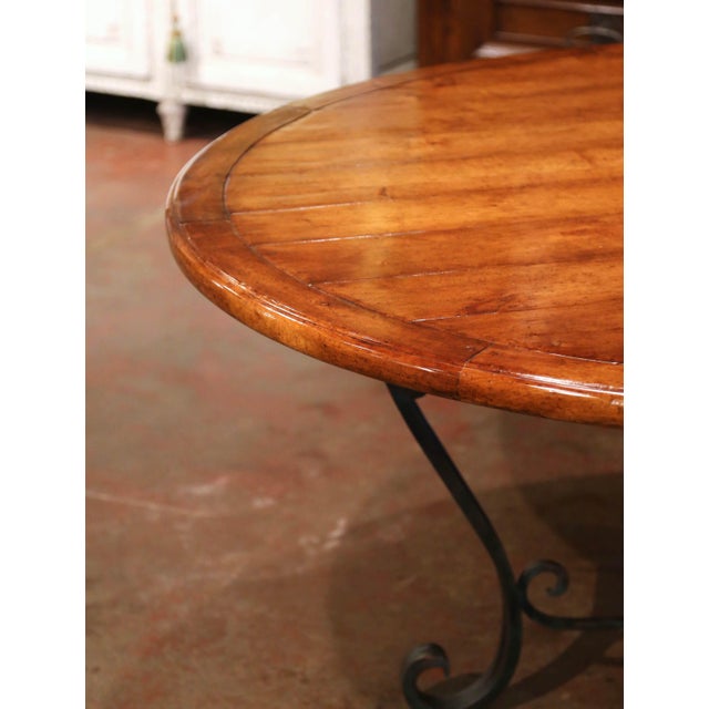 Vintage Walnut Round Dining Room Table On Four Leg Wrought Iron Base Chairish