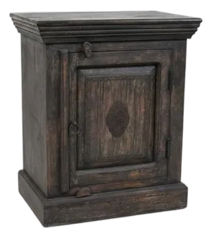 1990s Rustic Solid Wood 24" Wide Nightstand With Metal Motif Accent