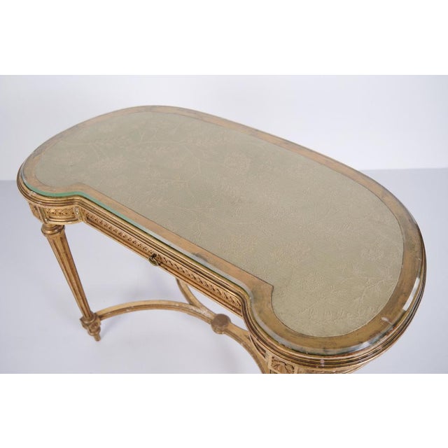 Tan Antique Louis XVI Gustavian Desk with Glass Top & Drawer, 1850s For Sale - Image 8 of 14