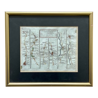 Original English 18th Century Strip Road Map - The Road From Bristol to Worcester & Cambridge to Coventry For Sale