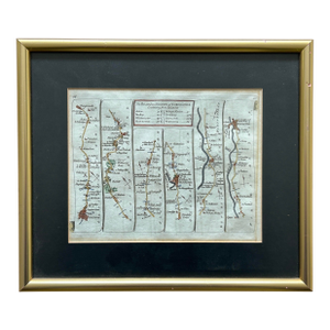 Original English 18th Century Strip Road Map - The Road From Bristol to Worcester & Cambridge to Coventry