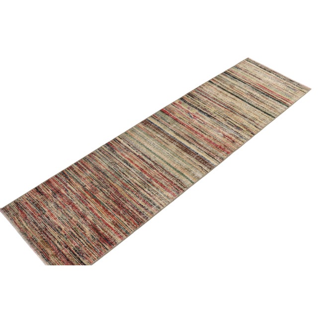 Traditional Vintage Abrashed Runner in Distressed Style, Beige and Red Multicolor Stripes For Sale - Image 3 of 7