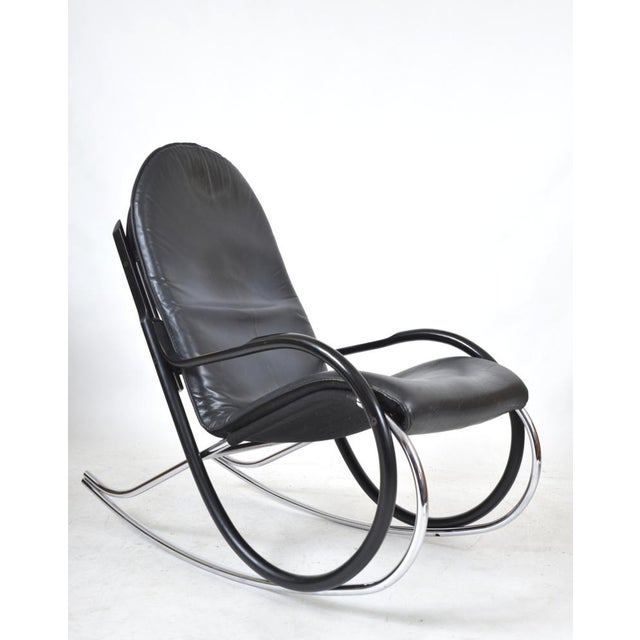 Mid-Century Modern Nonna Rocking Chair in Chrome & Leather by Paul Tuttle for Strässle International, Switzerland, 1972 For Sale - Image 3 of 18