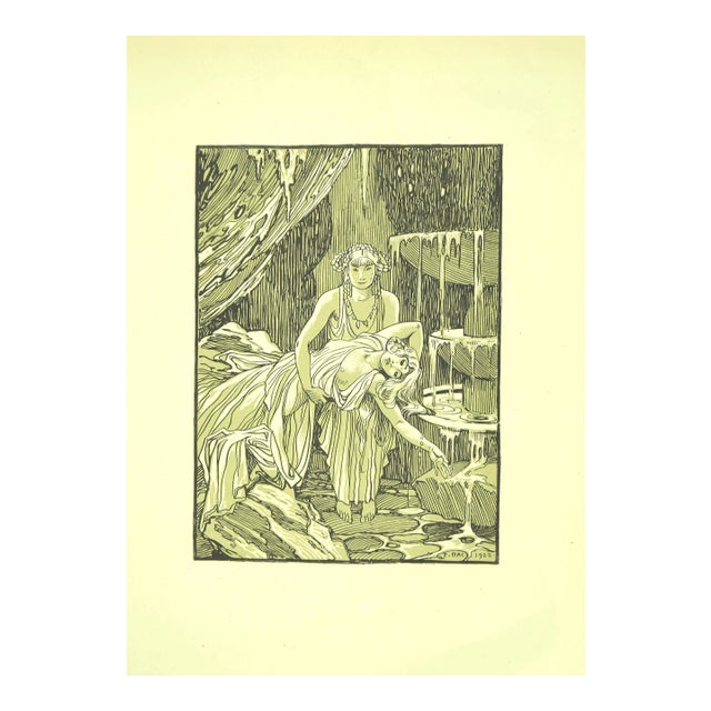 Ferdinand Bac , The Fountain , Original Lithograph by F. Bac , 1922 For Sale