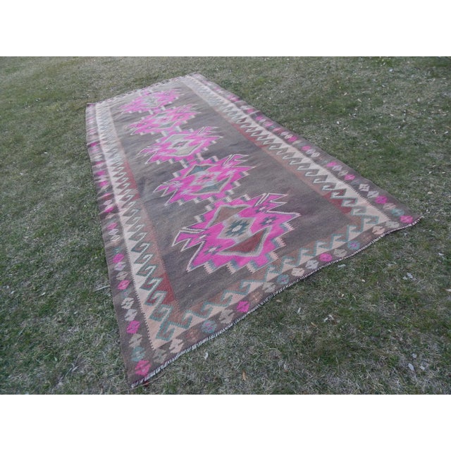 Tribal Boho Chic Vintage Turkish Kilim Tribal Runner , Extra Long Runner 4′11″ × 10′10″ For Sale - Image 3 of 12