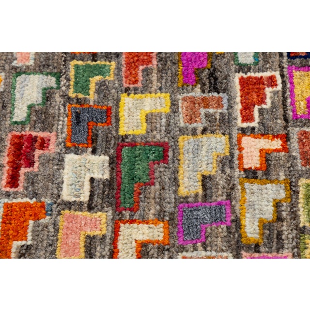 2010s Contemporary Hand-Knotted Baluch Style Rug Vibrant L-Shaped Motif Geometric Wool For Sale - Image 5 of 11