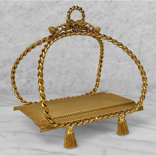 Vintage Hollywood Regency Gold Rope & Tassel Hand Towel Napkin Holder For Sale - Image 6 of 7