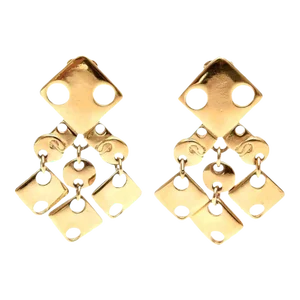 Vintage Rare Paco Rabanne Signed Geometric Gold Plated Modernist Brass Clip on Earrings 60's - 2 Pieces