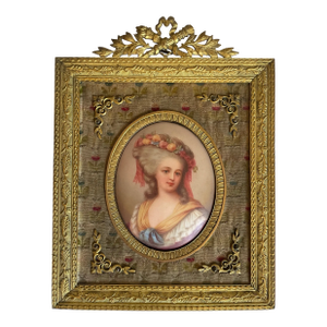Antique Framed Hand-Painted Portrait on Porcelain of Fine Lady