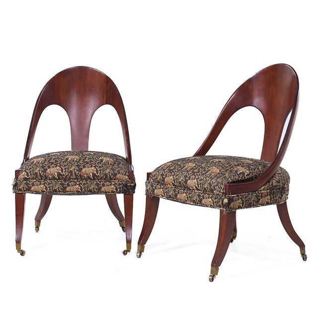 Mid-Century Modern Michael Taylor for Baker Mid Century Mahogany Spoon Back Chairs - Pair For Sale - Image 3 of 10