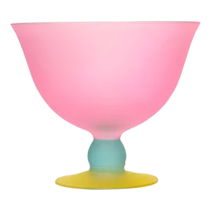 Large 1980s Color Blocked Frosted Glass Serving Bowl