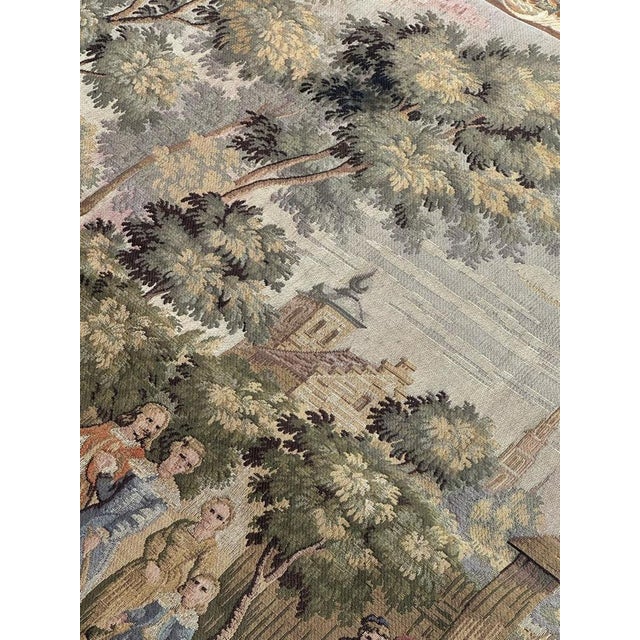 French Aubusson Style Jacquard Tapestry with Villagers Celebration Decor, 1980s For Sale - Image 11 of 18