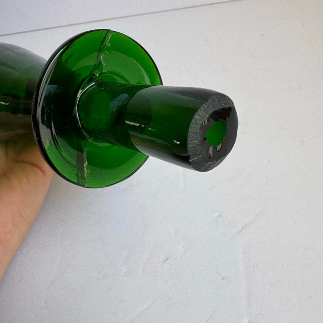 Bottle Green Empoli Genie Bottle Green XL 29" MCM Italian Art Glass Made in Italy Attributed For Sale - Image 8 of 12