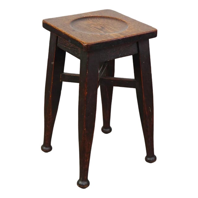 Antique English Oak Stool For Sale
