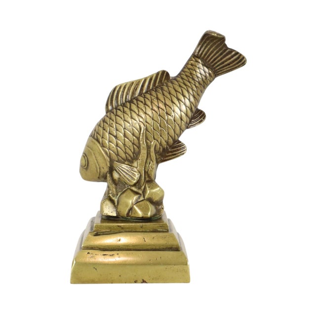 Vintage Heavy Bronze Koi Carp Statue, 1950s For Sale - Image 4 of 11