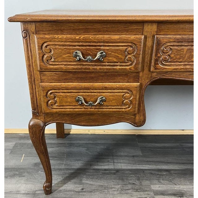 Vintage French Louis XVI Style Carved Oak Desk or Chest For Sale - Image 4 of 14