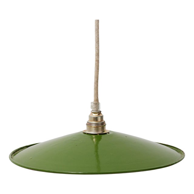 Antique French Hanging Lamp in Green Lacquered Metal For Sale