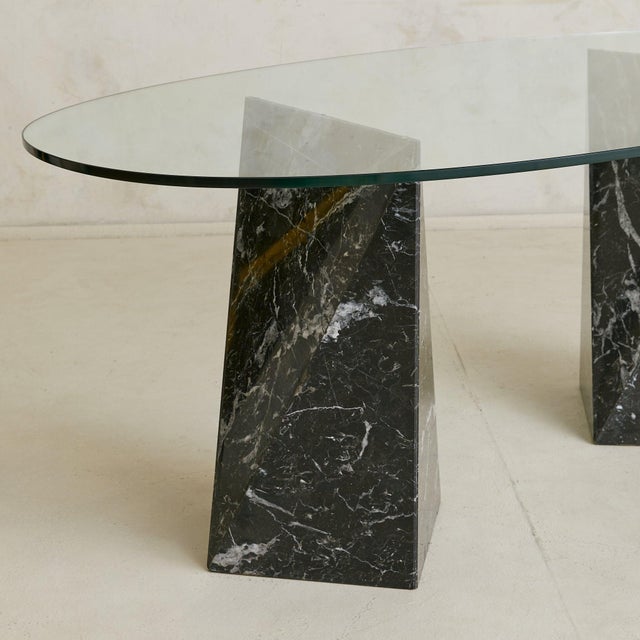 Italian Nero Marquina Marble + Oval Glass Dining Table, 1970s For Sale - Image 4 of 9