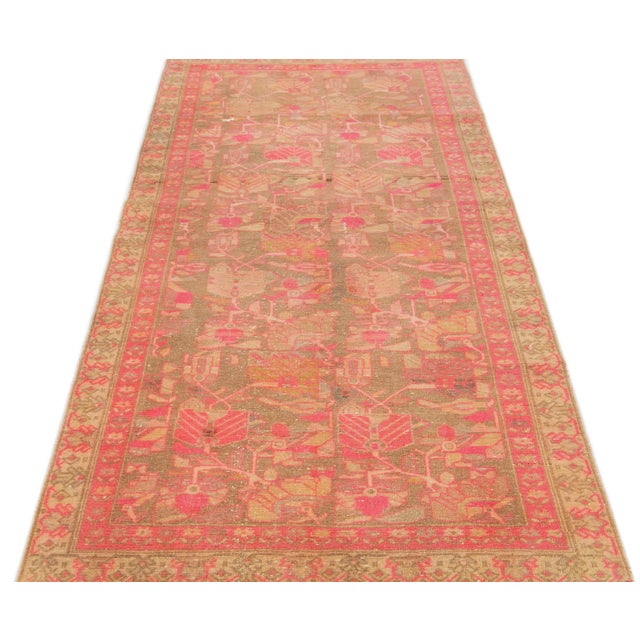 Persian 1940s Handmade Vintage Persian Malayer Allover Wool Rug With Brown & Pink Field For Sale - Image 3 of 7