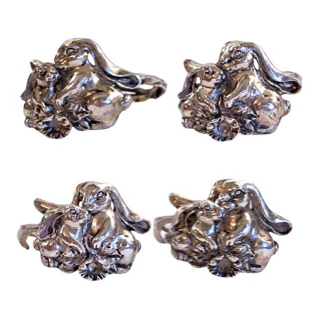 Set of 4 Arthur Court Bunny Napkin Rings With Original Box For Sale