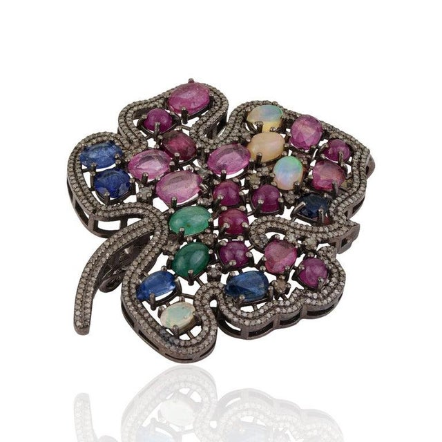 Not Yet Made - Made To Order 9.15 Ct Multi Gemstone Maple Leaf Convertible Brooch Pendant in Sterling Silver For Sale - Image 5 of 11