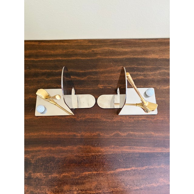 Vintage Cast Brass Golf Club Bookends, Pair For Sale In South Bend - Image 6 of 7