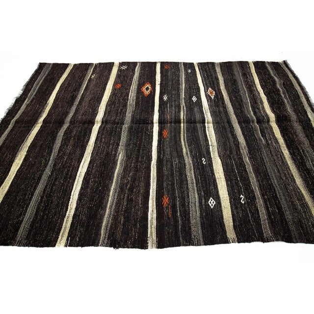 Mid-Century Modern Vintage Striped Brown Kilim Rug-6'2'x9" For Sale - Image 3 of 7