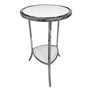 Polished Stainless Steel Frame With Linen Lacquer Shelves Julian Occasional Table From the Madeline Stuart Collection