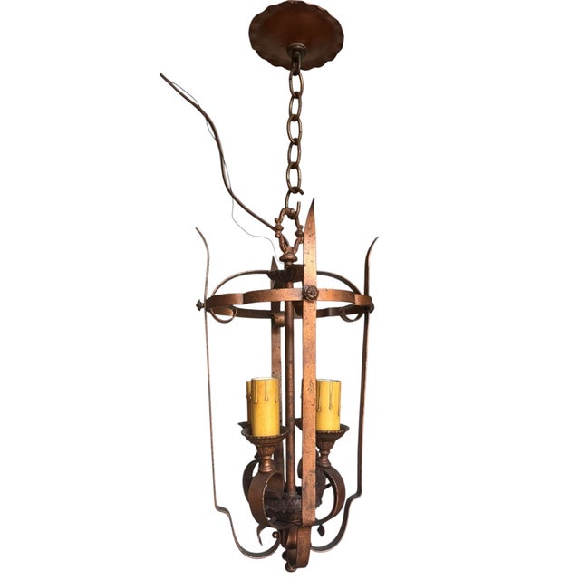 Early 20th Century Copper and Bronze Gilt Spanish Revival Lantern Chandelier For Sale In Los Angeles - Image 6 of 12