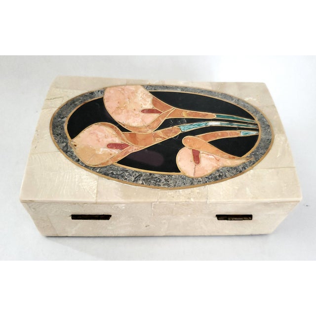 Metal Box Jewelry Flowers Marble Inlay For Sale - Image 7 of 11