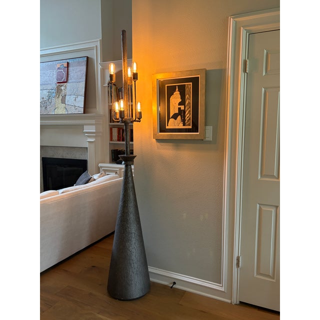 Mid-Century Modern 1960s Monumental 7 Ft Brutalist Sculptural Floor Lamp | Hand-Fabricated Textured Metal | Architectural Statement | 90 LBS For Sale - Image 3 of 18