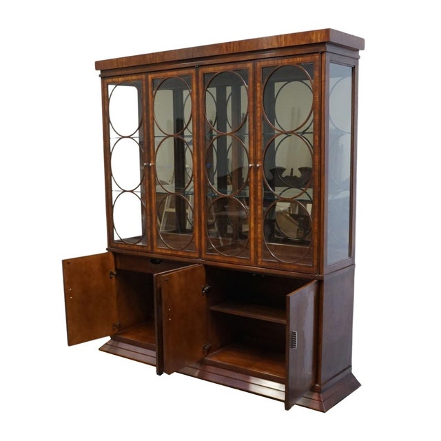 Brown Hickory White Banded Mahogany Contemporary Modern Asian Inspired 79" Lighted Display China Cabinet For Sale - Image 8 of 15
