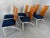 Set of 6 chairs from the 80s. Modern design. White metal frame, blue textile seat, wooden backrest. Heavy and solid...