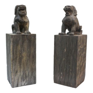 Garden Foo Dogs Stone 1930s Medium - Set of 2 For Sale