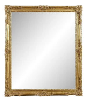 Rectangular Gold Foil Hand-Carved Wooden Mirror, 1970s