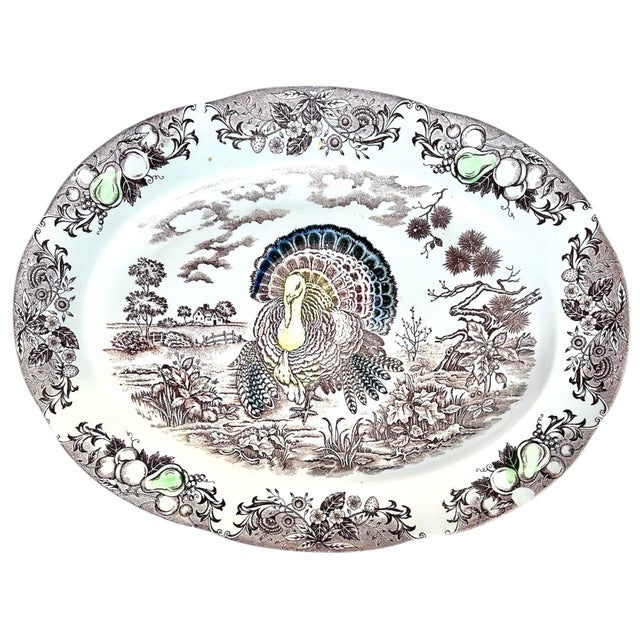 1960s Vintage Turkey Platter Plate Japanese Ironstone Transfer Ware 18in Japan Oval For Sale - Image 5 of 7