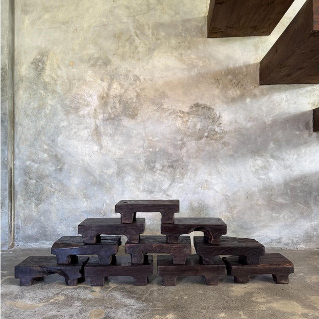 Small Wabi-Sabi Occasional Stool in Black Teak For Sale - Image 11 of 11