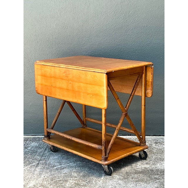 Mid 20th Century Vintage Heywood Wakefield Maple Bar Cart For Sale - Image 10 of 12